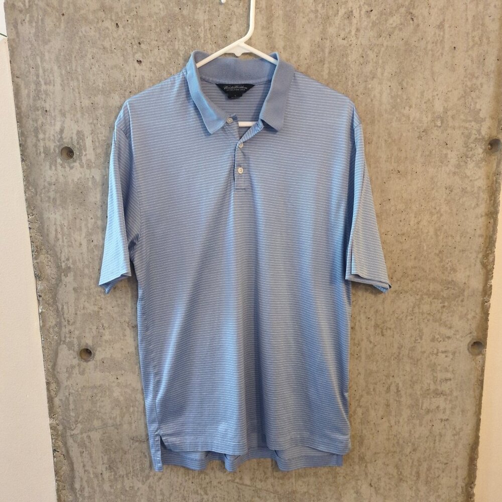 Brooks Brothers Mens Large Striped Blue Short Sleeve Performance Polo Shirt